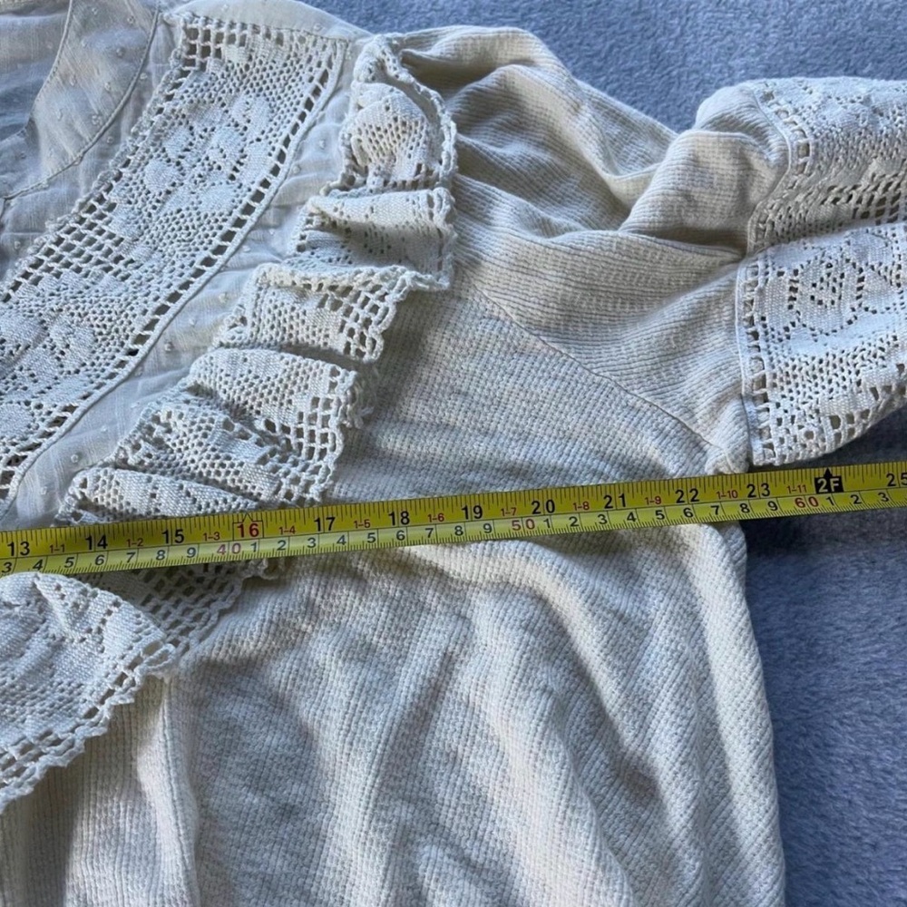 Free People Lace Ruffle Prairie Blouse Cream Romantic Cottagecore Top Size S - Picture 5 of 9